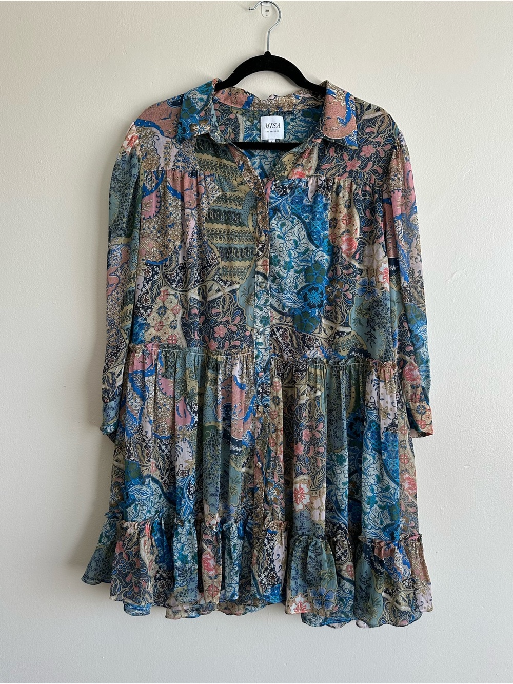 MISA Los Angles Mita Dress in patchwork Batik Size L - Picture 3 of 8